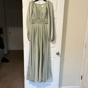 AW Bridal Clementina Sage Long Sleeve Dress Satin Bridesmaid